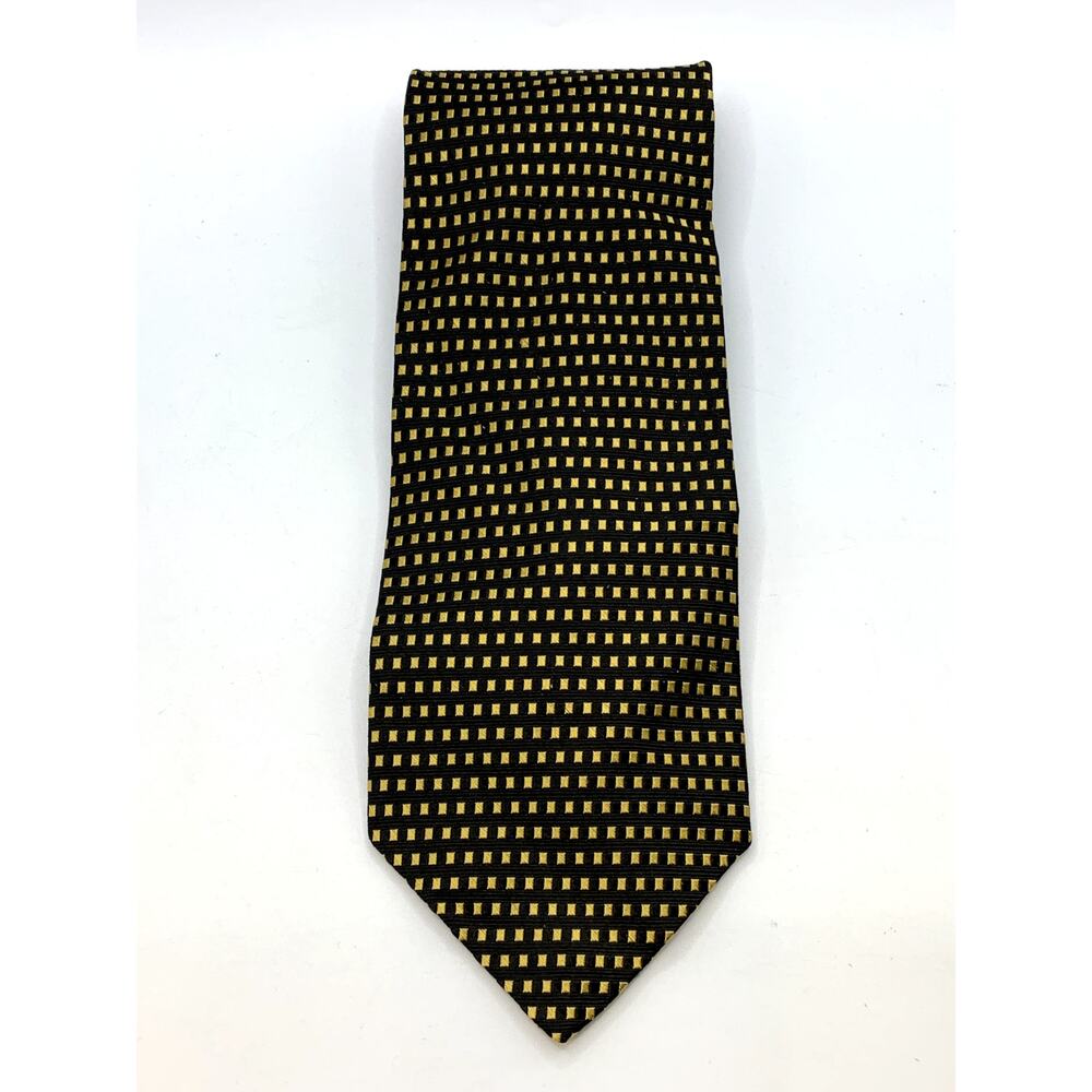 MITCHELLS OF WESTPORT Men's Black & Yellow Gold Silk USA Hand Sewn Tie